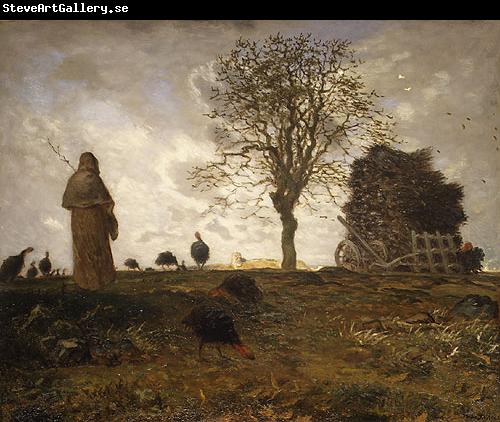 Jean-Franc Millet Autumn landscape with a flock of Turkeys